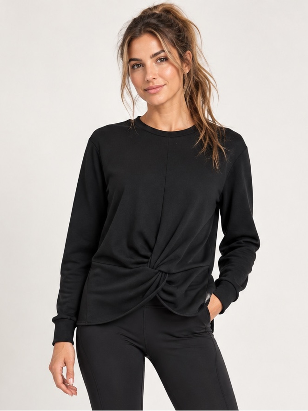 Michi Black Twist Front Fleece Lined Sweatshirt Women's Medium